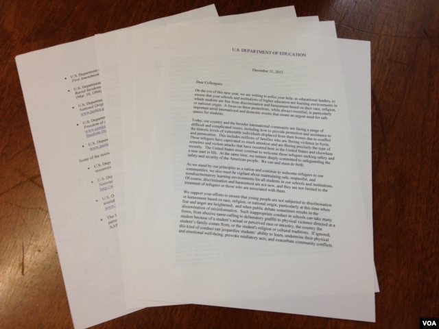 Outgoing Secretary of Education Arne Duncan and incoming Acting Secretary John B. King Jr. signed off on a "Dear Colleagues" letter to U.S. schools, encouraging environments that are free of discrimination.