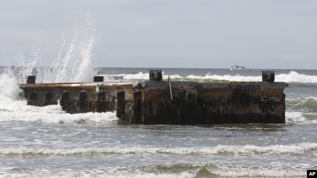 This huge dock washed ashore on Agate Beach, in Newport, Oregon.