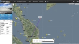 Hình chụp từ trang mạng flightradar24.com cho thấy vị trí báo cáo cuối cùng của chuyến bay MH370, 7/3/2014
