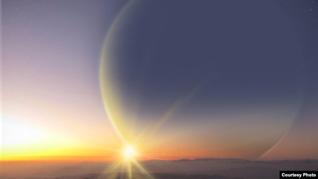 Drawing of how exoplanet 'PH2 b' might look from its moon (Univ. Oxford/Haven Giguere)