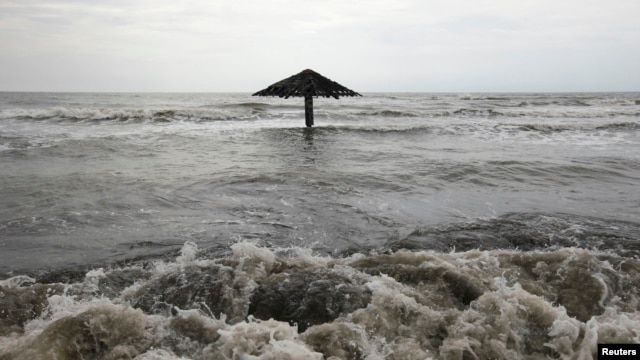 Waves are seen crashing ashore at Mayangan village in Subang in Indonesia's West Java province (file photo).
