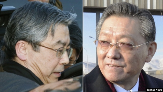 14일 몽골의 울란바토르에 각각 도착한 일본 외무성의 스기야마 신스케(왼쪽) 아시아대양주 국장과 북한의 송일호 북일 교섭 담당대사.