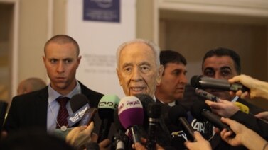 Cố Tổng thống Israel, Shimon Peres có một bài phát biểu ngắn tại Diễn đàn Kinh tế Thế giới diễn ra tại South Shuneh, Jordan, ngày 26 tháng 05 năm 2013. 
