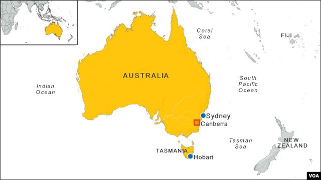 Bản đồ bang Tasmania ở Australia.