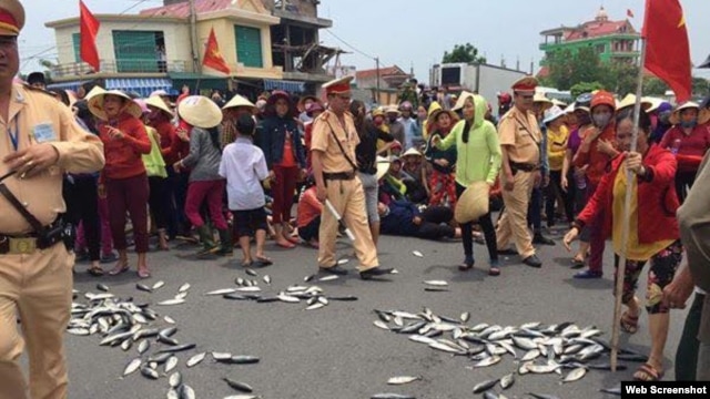 Xuất hiện nhiều cuộc biểu tình của các ngư dân các tỉnh miền Trung về vụ cá chết hàng loạt thời gian qua. 