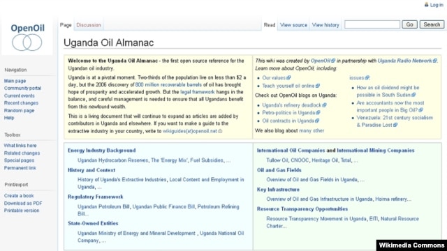 A screenshot of a Ugandan oil industry "wiki," the first open source reference for the country's oil industry, Wednesday, Dec. 18, 2012.