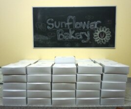 Sunflower Bakery's desserts are boxed and ready to be delivered.