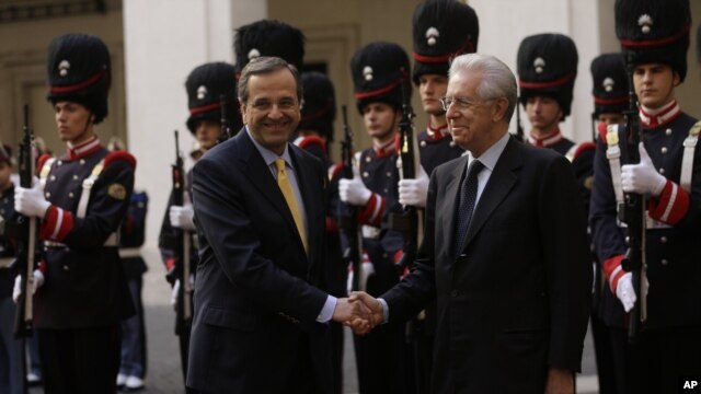 Italijanski premijer Mario Monti sa grčkim premijerom Antonisom Samarasom, 21. septembar, 2012.
