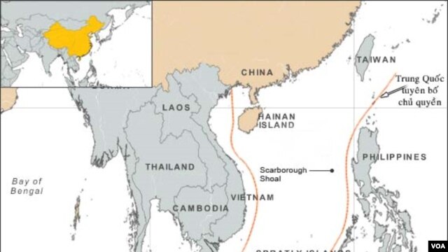 Bản đồ đường lưỡi bò của Trung Quốc ở Biển Đông.