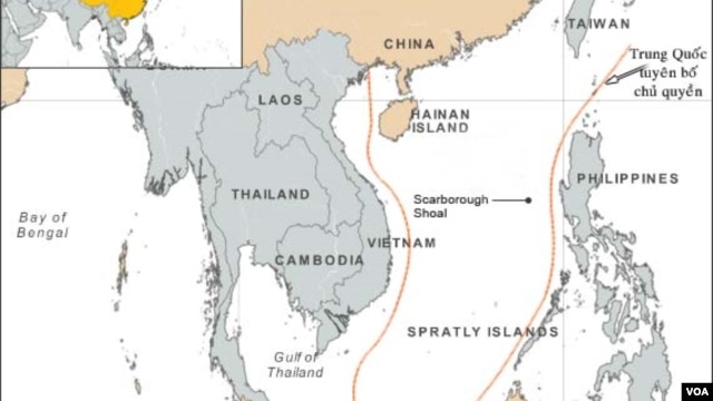 Bản đồ lưỡi bò do Trung Quốc vẽ, giành chủ quyền hầu hết Biển Đông.