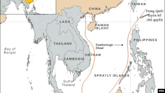 Bản đồ 'đường lưỡi bò' do Trung Quốc vẽ ra, đòi hỏi chủ quyền hầu hết toàn bộ Biển Đông.