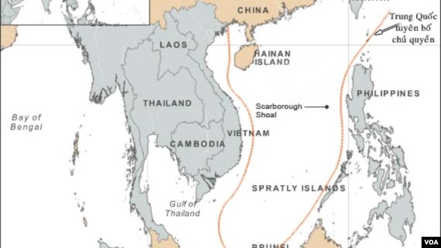 Trung Quốc vẽ đường 9 đoạn đứt khúc, thường được gọi là lưỡi bò, trên bản đồ, nhằm tìm cách tranh chủ quyền
