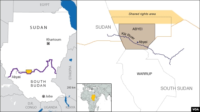 map of Abyei, includes Kiir River