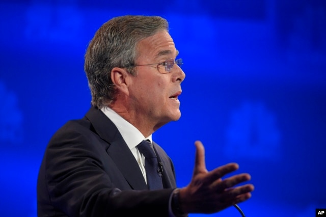 Jeb Bush speaks during the CNBC Republican presidential debate at the University of Colorado, Oct. 28, 2015, in Boulder, Colo.