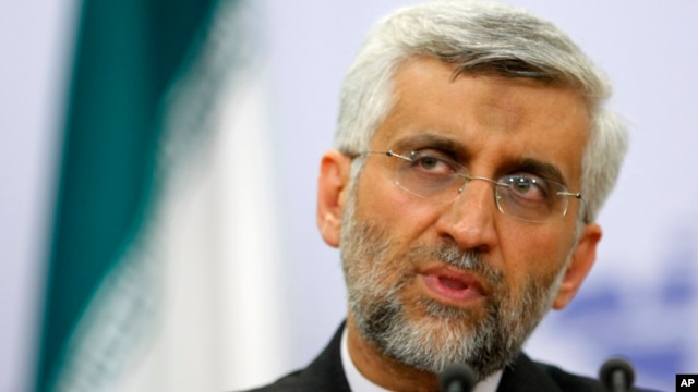 Chief Iranian nuclear negotiator Saeed Jalili speaks during a news conference after discussions on the controversial Iranian nuclear program in Moscow,  June 19, 2012.