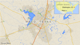 Bản đồ Waco, cách thành phố Dallas ở bang Texas 150 kilomet về phía nam.