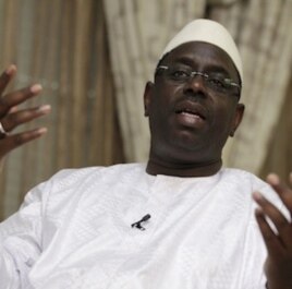 Senegalese presidential candidate and former Prime Minister Macky Sall speaks to journalists during an interview at his home in Dakar, Saturday, March 24, 2012.
