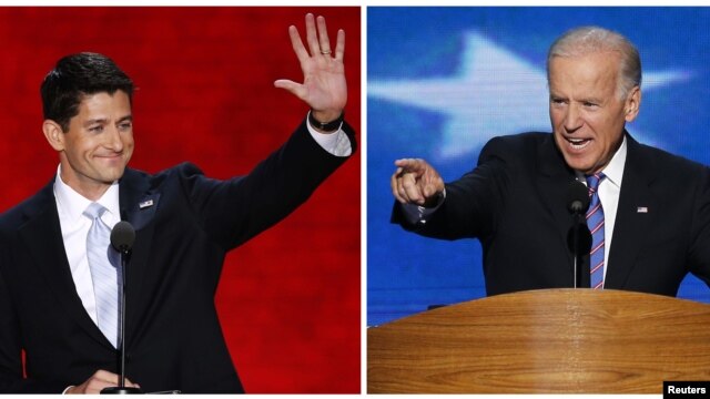 Vice President Joe Biden (R) speaking in Charlotte, North Carolina September 6, 2012, and Republican vice presidential nominee Paul Ryan, speaking in Tampa, Florida, August 29, 2012, are shown in this combination photo.