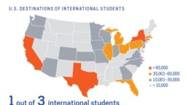 States with the most international students in the US.