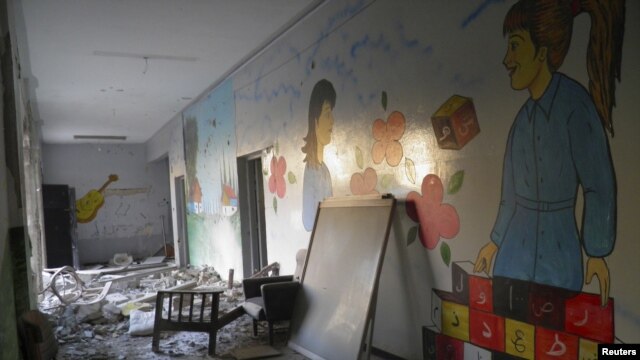 Debris strewn throughout destroyed school at Al Khalidieh, near Homs, September 25, 2012.