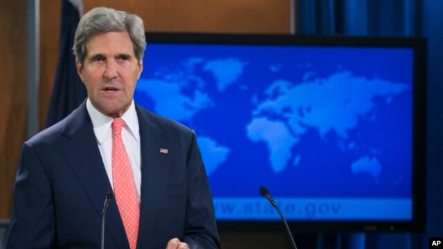 Ngoại trưởng John Kerry phát biểu tại Bộ Ngoại giao ở Washington, 26 tháng 8, 2013.