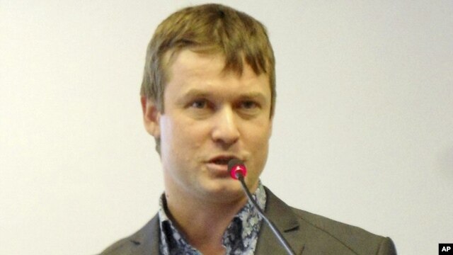 Leonid Razvozzhayev speaks at an undisclosed location in this undated photo provided by Associated Press Television News.