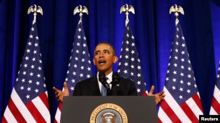 အေမရိကန္သမၼတ Barack Obama အေမရိကန္ အမ်ိဳးသား လံုၿခံဳေရးေအဂ်င္စီ NSAနဲ႔ပတ္သက္တဲ့ မိန္႔ခြန္းေျပာစဥ္။ (ဇန္နဝါရီ ၁၇၊ ၂၀၁၄)