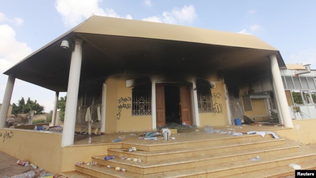 An exterior view of the US consulate in Benghazi September 12, 2012, a day after it was attacked by militants.