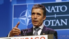 Secretary General of NATO Anders Fogh Rasmussen holds a news conference on the second day of the NATO Summit in Chicago, May 21, 2012.