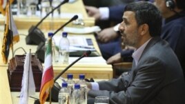 Iranian President Mahmoud Ahmadinejad, speaks, during the 'International Conference on Global Fight Against Terrorism' in Tehran, Iran, June 25, 2011.
