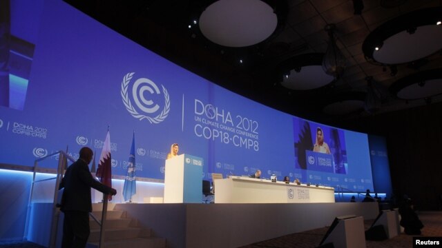 Christiana Figueres, Executive Secretary of the United Nations Framework Convention on Climate Change, speaks at the opening session of the United Nations Climate Change Conference in Doha, Qatar, November 26, 2012.