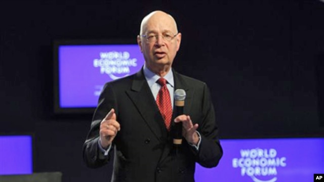 WEF founder, Klaus Schwab opens a session of the "Social Forum" at the World Economic Forum in Davos, Switzerland, 25 Jan 2011