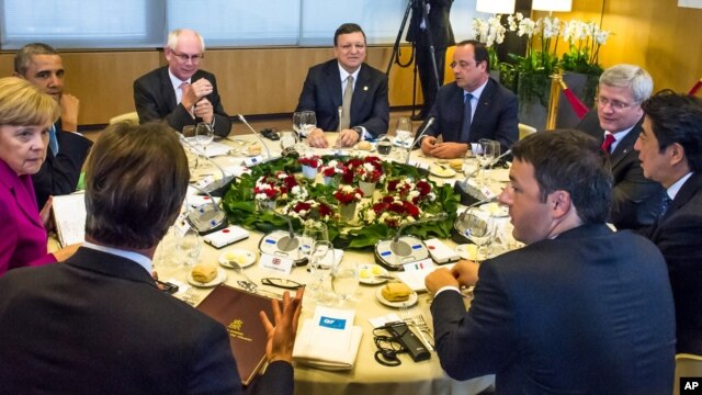 Các nhà lãnh đạo nhóm G7 thảo luận tại Brussels, ngày 4/6/2014.