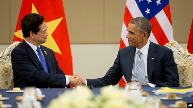 Ảnh minh họa: Tổng thống Obama và Thủ tướng Việt Nam Nguyễn Tấn Dũng trong cuộc họp tại Naypyitaw, Myanamr, ngày 13/11/2014.