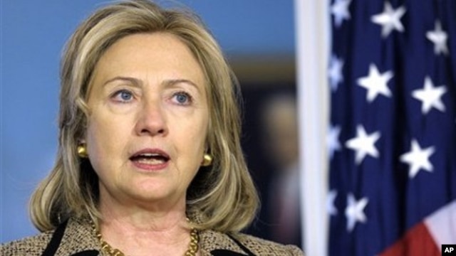U.S. Secretary of State Hillary Rodham Clinton speaks during a news conference at the State Department, April 11, 2011