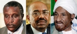 Leading candidates in Sudan's first multiparty presidential election, from left, Yasir Arman, Omar al-Bashir and Sadiq al-Mahdi (file photos)