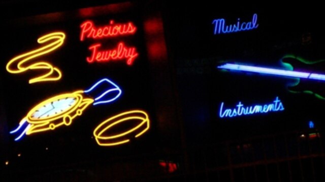 A pawn shop window in Northern Virginia