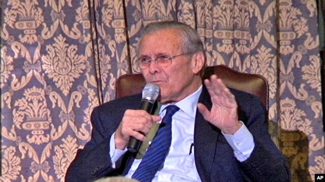 Former Secretary of Defense Donald Rumsfeld discusses his new memoir with members of the Union League Club in Chicago