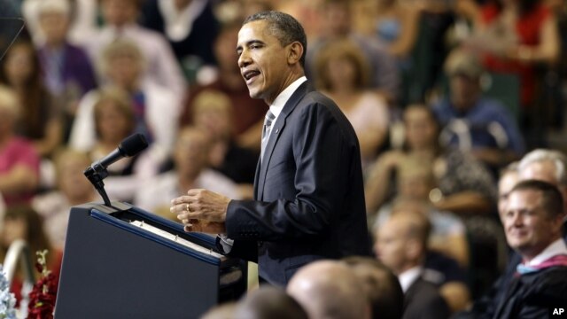 President Barack Obama delivers the commencement address to graduates of Joplin High School in Joplin, Missouri, May 21, 2012.