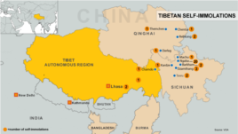 Locations of self-immolations in Tibet