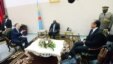 Democratic Republic of Congo President Joseph Kabila (C) speaks with UN Secretary General Ban Ki-Moon (L) and World Bank President Jim Yong Kim (R) during a meeting at the Nation Palace in Kinshasa, May 22, 2013.