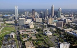 The skyline of downtown Charlotte, North Carolina on August 16, 2012. The city will host the Democratic National Convention on September 3, 2012.