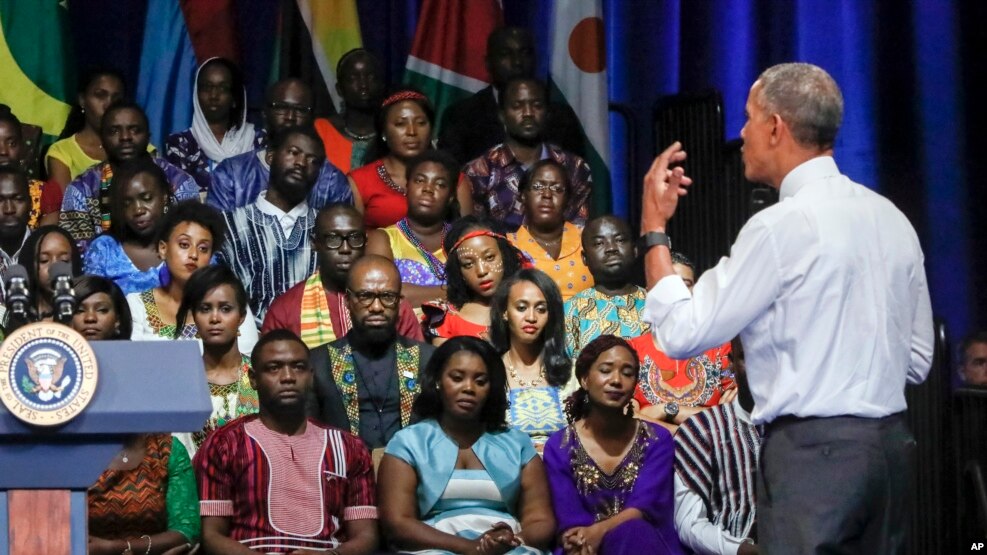 President Barack Obama addresses a Young African Leaders Initiative gathering in Washington, Aug. 3, 2016.