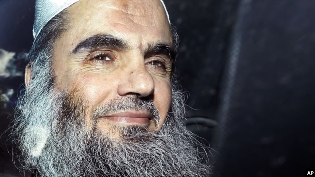 In this April 17, 2012 photo, Abu Qatada is driven away after being refused bail at a hearing at London's Special Immigration Appeals Commission.
