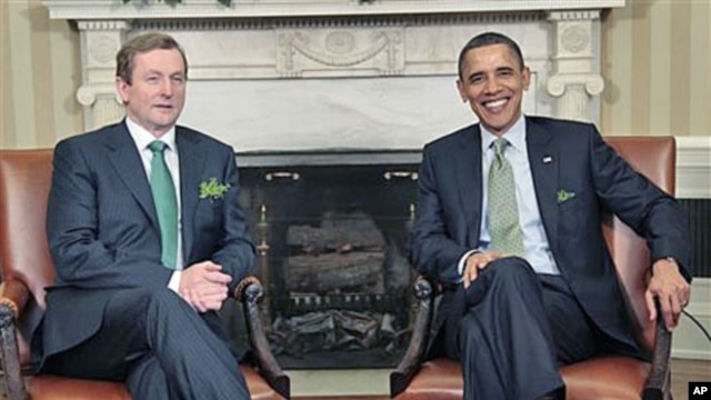 President Barack Obama during his meeting with Irish Prime Minister Enda Kenny in the Oval Office of the White House in Washington, March, 17, 2011
