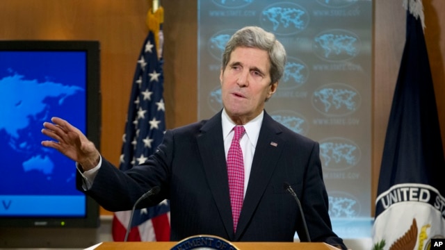 Bộ trưởng Ngoại giao John Kerry công bố phúc trình thường niên về nhân quyền của Bộ Ngoại giao 27/2/14 tại trụ sở Bộ Ngoại giao Hoa Kỳ trong thủ đô Washington