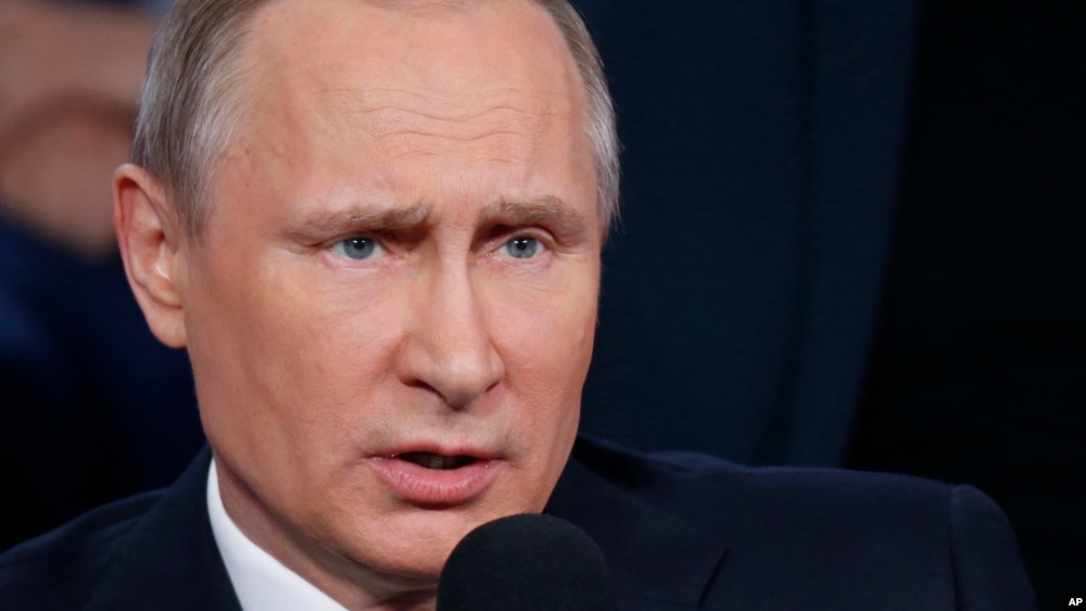Russian President Vladimir Putin during media forum of the All-Russia People's Front in St.Petersburg, Russia, April 7, 2016. Putin rejected links to offshore accounts, calling the leaks part of Western efforts to weaken Russia.