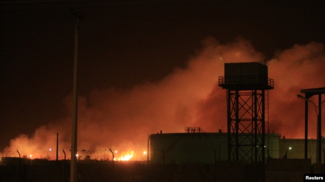 Fire engulfs the Yarmouk ammunition factory in Khartoum, Sudan, October 24, 2012.