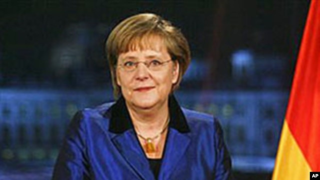 German Chancellor Angela Merkel after her annual New Year's speech at the chancellery in Berlin, Dec. 30, 2011
