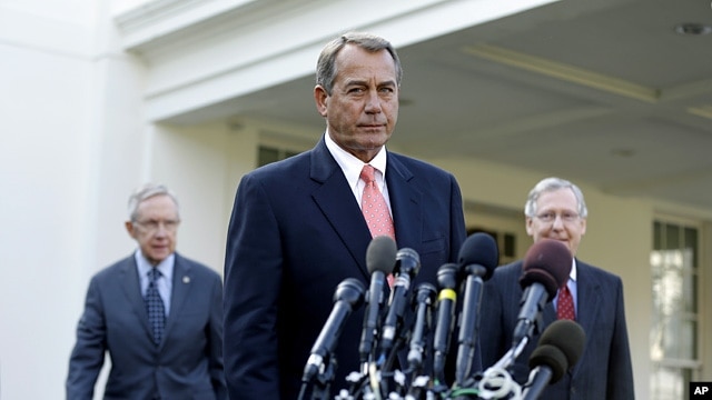 From left: Senate Majority Leader Harry Reid, House Speaker John Boehner and Senate Minority Leader Mitch McConnell outside the White House, Nov. 16, 2012.